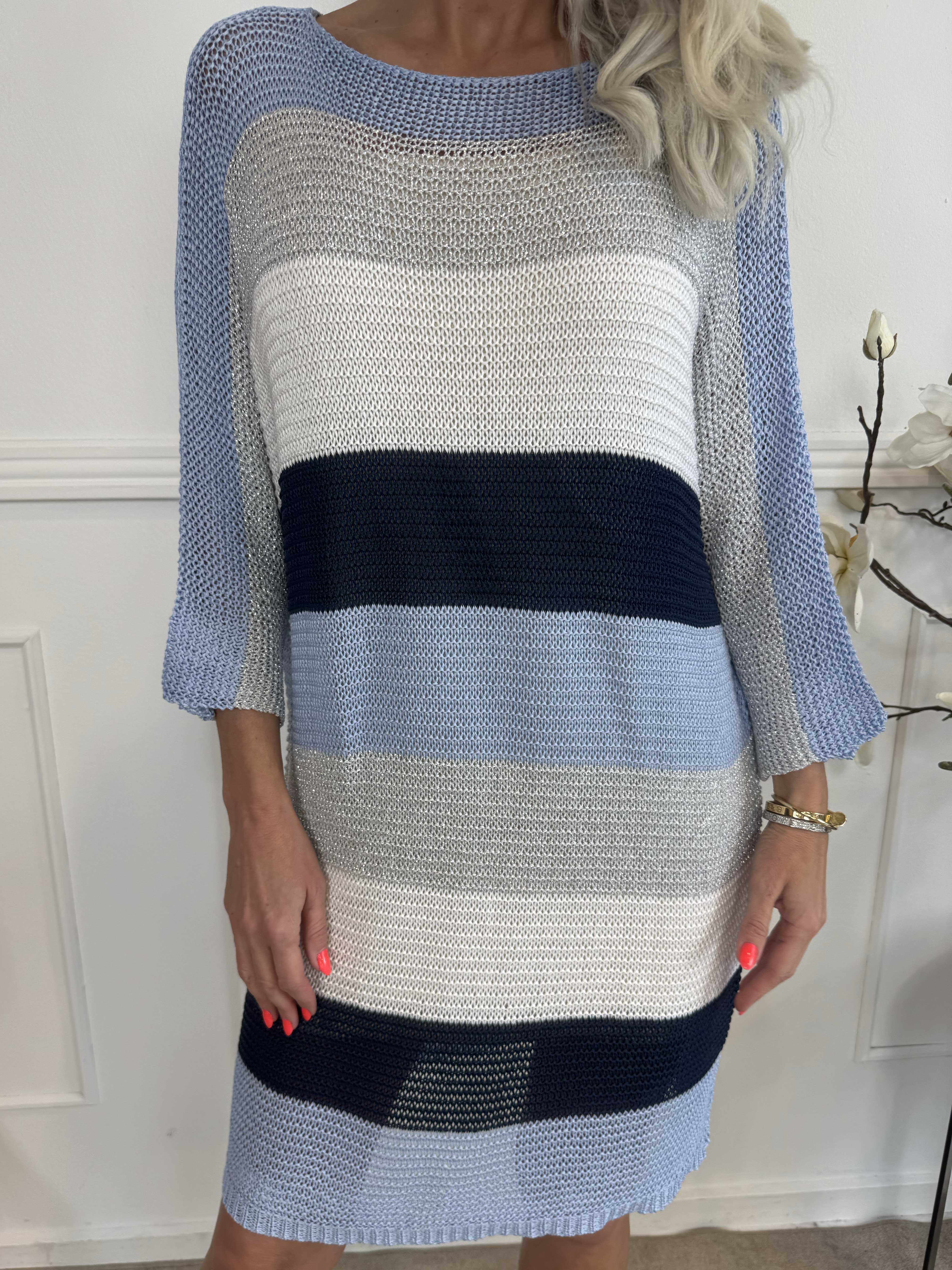 Nina Long - Stribet strikkjole med glittertråde